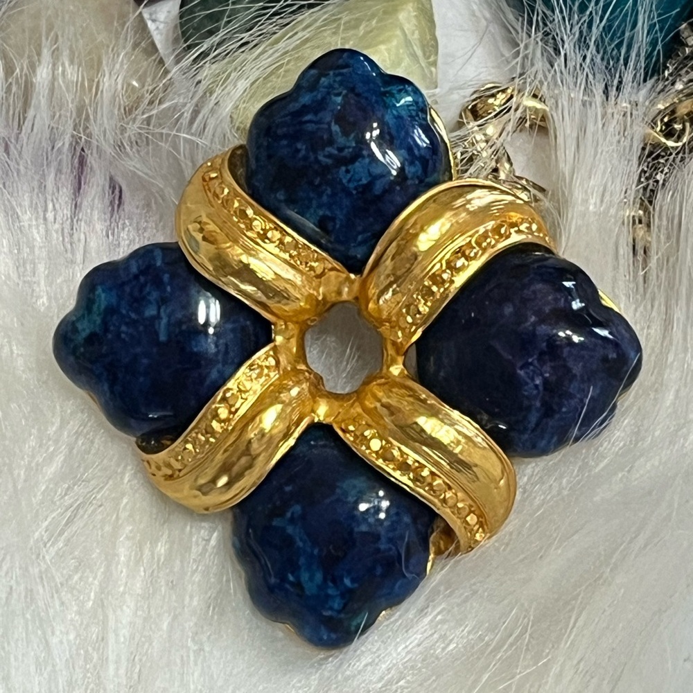 Gold Blue Enamel Brooch
